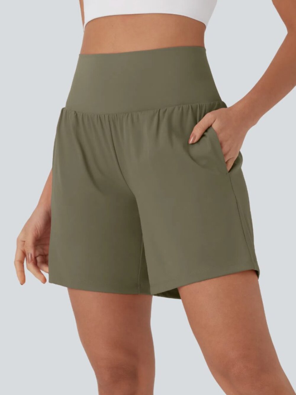 NWT Halara SoftlyZero Airy 2-in-1 Yoga Shorts 7" Withered Green S